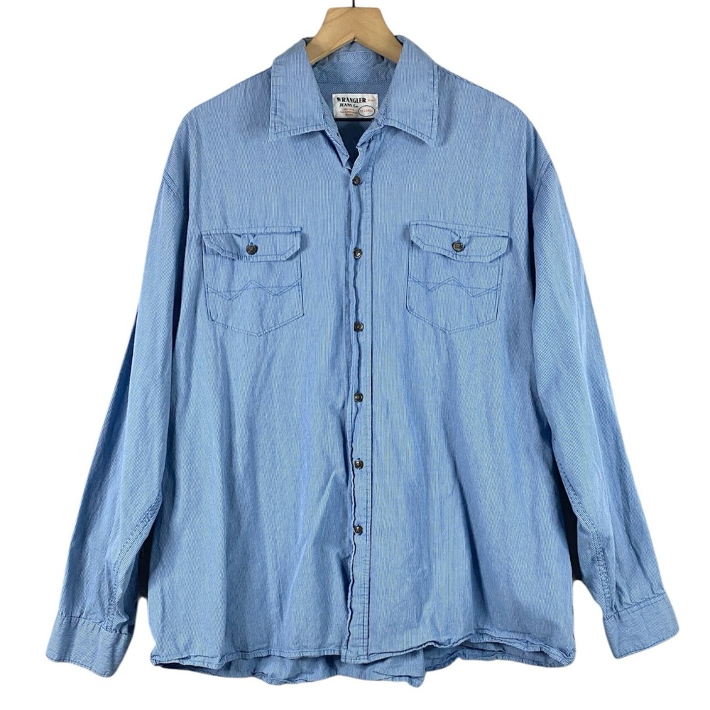 Wrangler Men's Long Sleeve
Blue Striped Cotton Button Down Shirt Size 2X Large